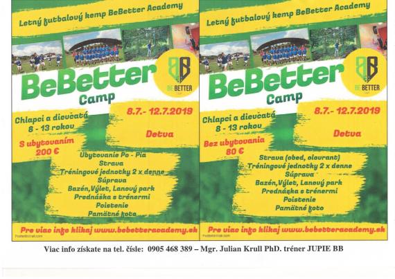 Letný futbalový kemp BeBetter Academy - plagát Letný futbalový kemp BeBetter Academy - plagát